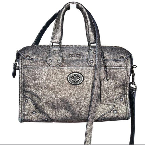 Coach | Bags | Coach Metallic Leather Rhyder 24 Satchel Crossbody 33684 ...